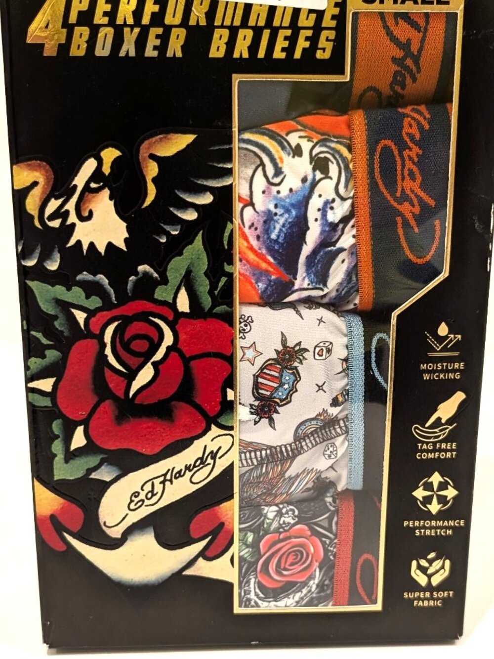 Ed Hardy Performance Boxer Briefs 4-Pack Graphic Tattoo Print Size S Underware🌹
